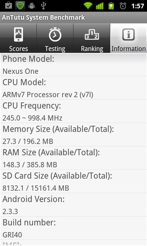 Nexus One AnTutu System information