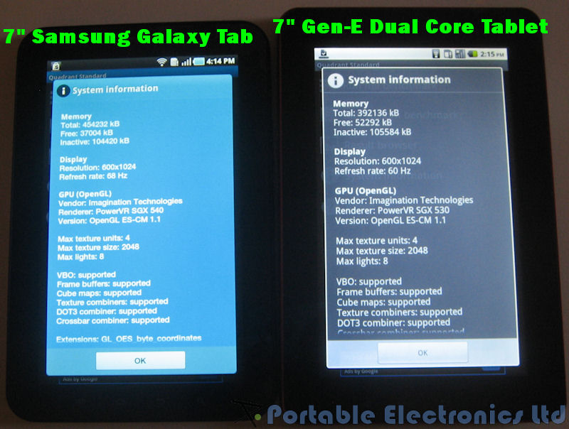 7" Samsung Galaxy Tab vs 7" Gen-E Dual Core Tablet