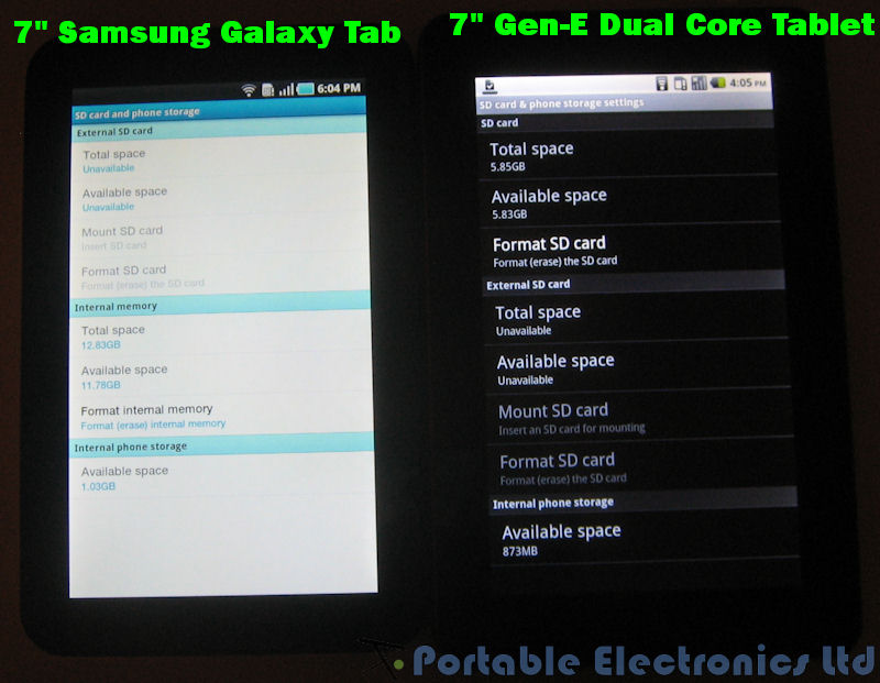 7" Samsung Galaxy Tab vs 7" Gen-E Dual Core Tablet